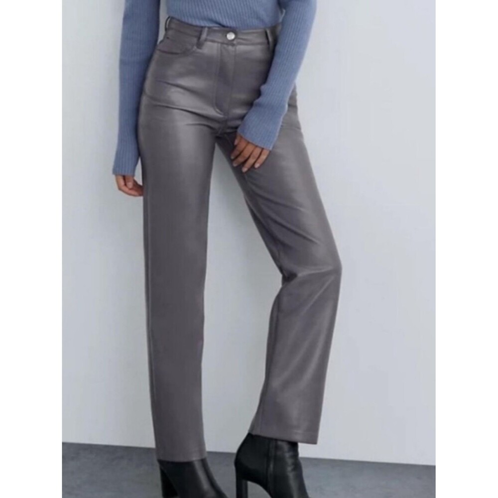 Wilfred The Melina High Rise Vegan Leather Charcoal Grey Pants SZ 0